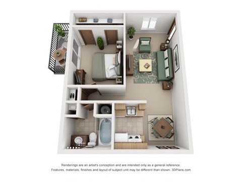 Floor plan for 1 bed, 1 bath, 710 sqft